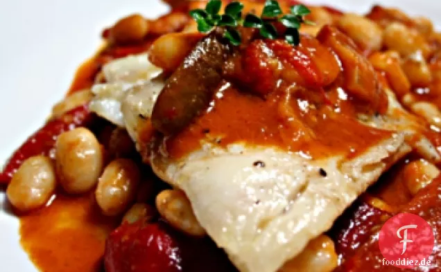 Kabeljaufilet mit geröstetem Gemüse Ragoût