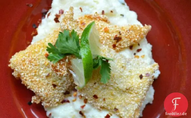 Gebratener Fisch mit Cheddar-Thymian-Grütze