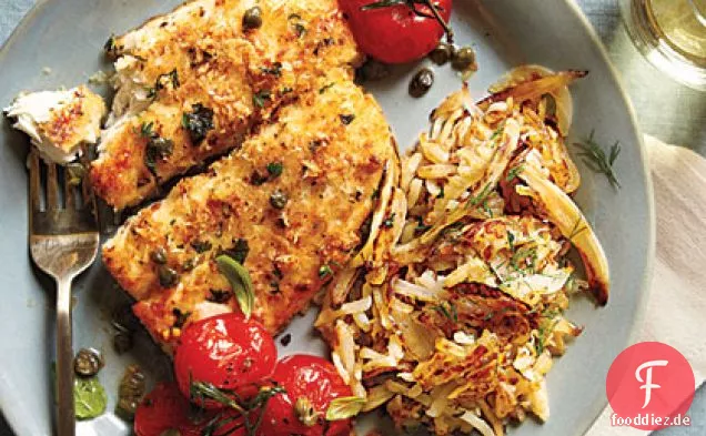 Knusprige Flunder und geröstete Tomaten