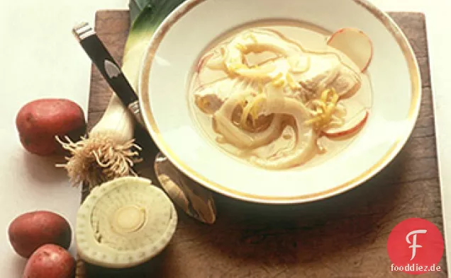 Heilbutt pochiert in Fenchel Brühe