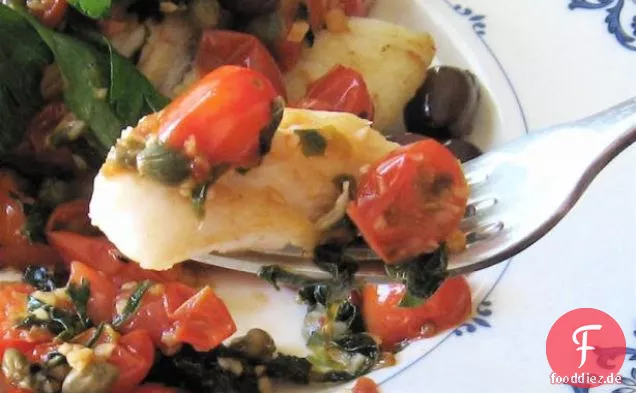Granatbarsch Mit Sautierten Oliven, Kapern & Tomaten