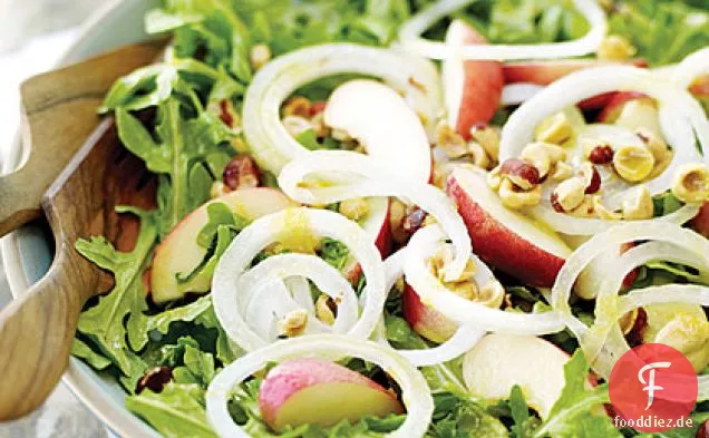 Rucola-Salat mit Weißen Nektarinen und Mango-Chutney-Dressing