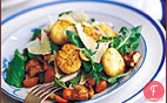Fenchel-Pilz-Rucola-Salat mit gebratenen Jakobsmuscheln
