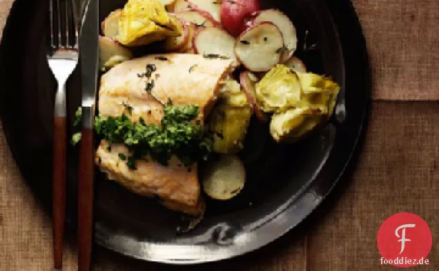 Lachs mit Kartoffel-Artischocke-Hash