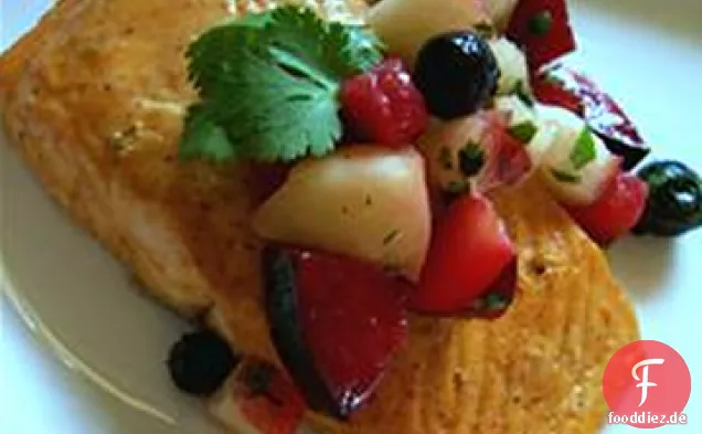 Curry-Lachs mit Sommer-Frucht-Chutney
