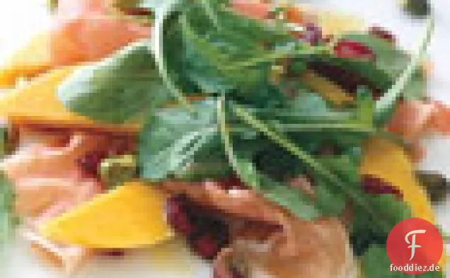 Prosciutto mit Persimmon, Granatapfel und Rucola