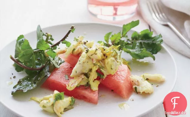 Curry-Krabben-Wassermelonen-Salat mit Rucola