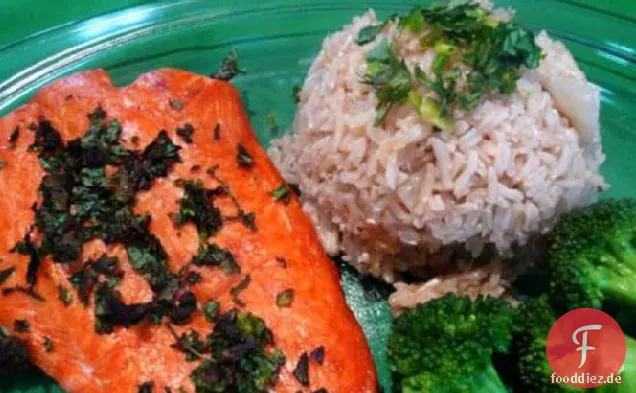 Gegrillte Chili & Cilantro Lachs mit Ingwer Reis