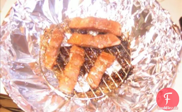 Geräucherter Lachs im Wok