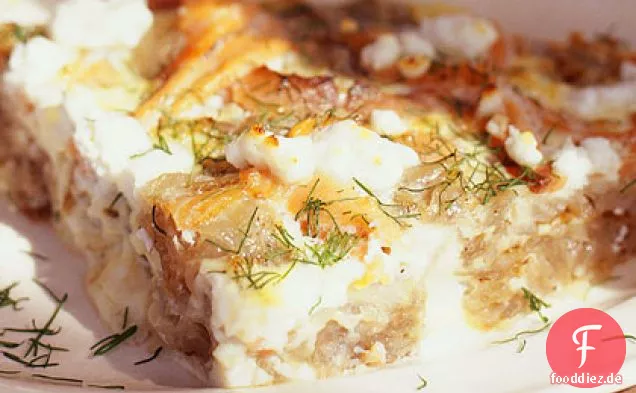 Geräucherter Lachs, Ziegenkäse und frische Dillfrittata