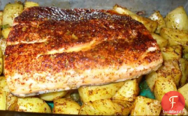 Chili-verkrusteter Lachs mit Bratkartoffeln