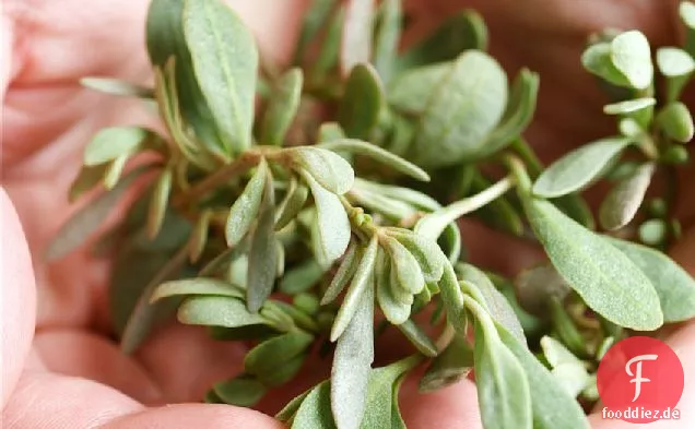 Orford-landed Seebarsch mit knusprigen Kartoffeln, Speck und Meer Purslane