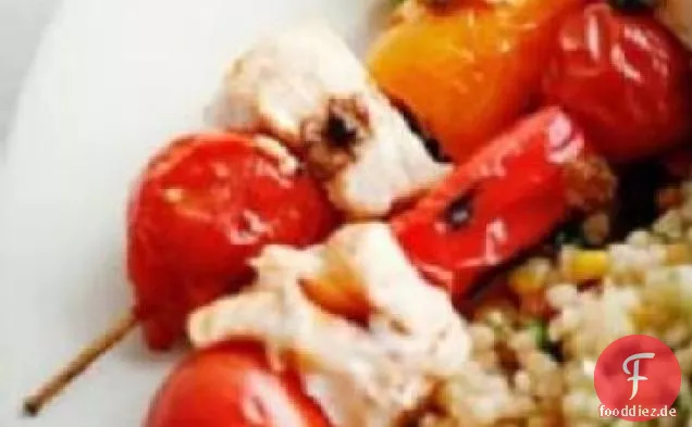 Schwertfisch, Speck und Kirschtomaten-Kebabs