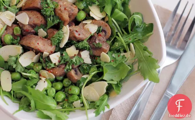 Pilze, Erbsen und Rucola