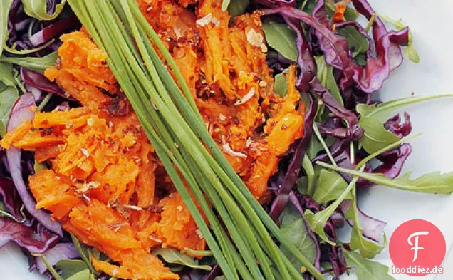 Süßkartoffeln, Rotkohl und Rucola