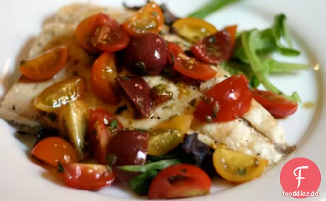 Abendessen heute Abend: Gegrillter Weißfischsalat mit Tomaten und Estragon-Vinaigrette