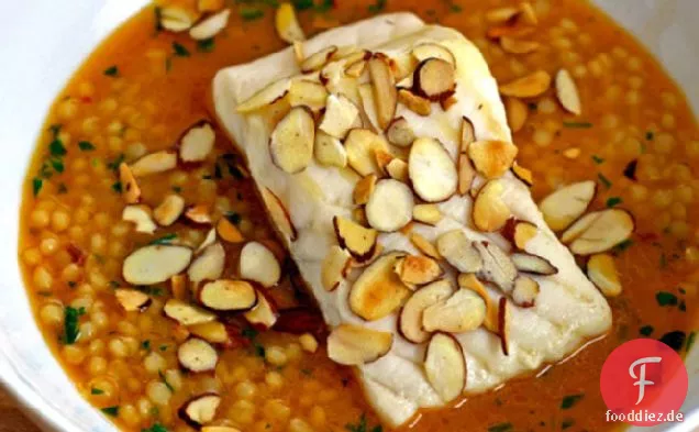 Abendessen heute Abend: Fisch mit Safran-Tomaten-Cous Cous