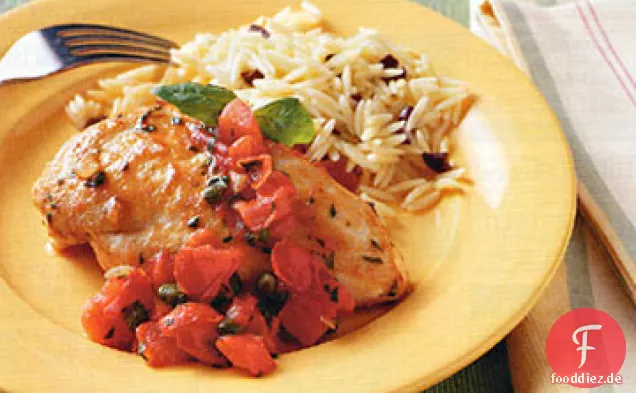 Sommer Huhn Sauté mit Tomaten-Basilikum-Sauce