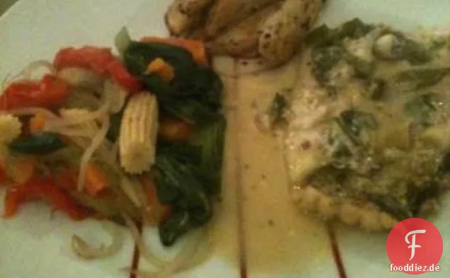 Kokosnuss, Limette und Chili gebackener Fisch mit thailändischen Kartoffelkeilen