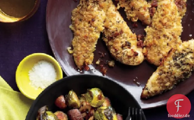 Parmesan-Huhn mit Pilzen und Rosenkohl