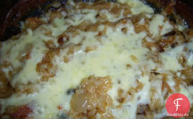 Schnelle und Einfache One-Bowl-Cheesy Zwiebel Reis Backen