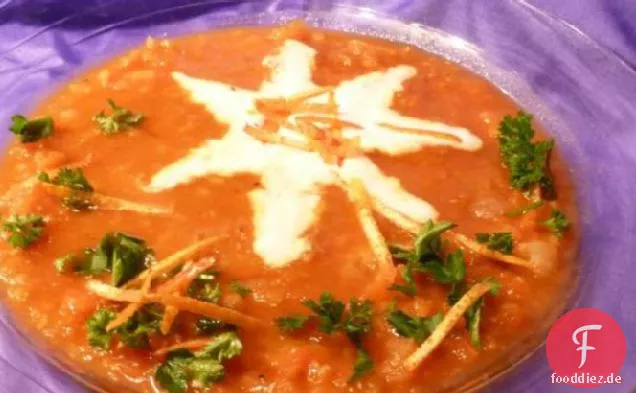 Karotten-, Rote Linsen- und Orangensuppe