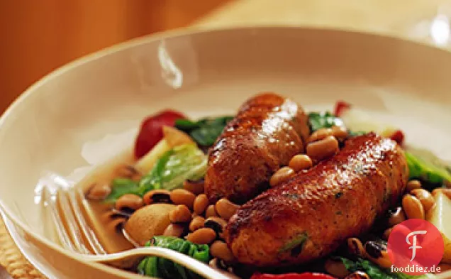 Schwarzäugige Erbsen mit Escarole, Kartoffeln und Putenwurst