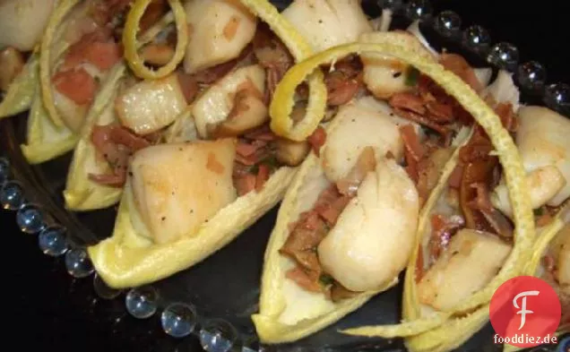 Jakobsmuschel, Shiitake und Schinken Pfanne Überraschung