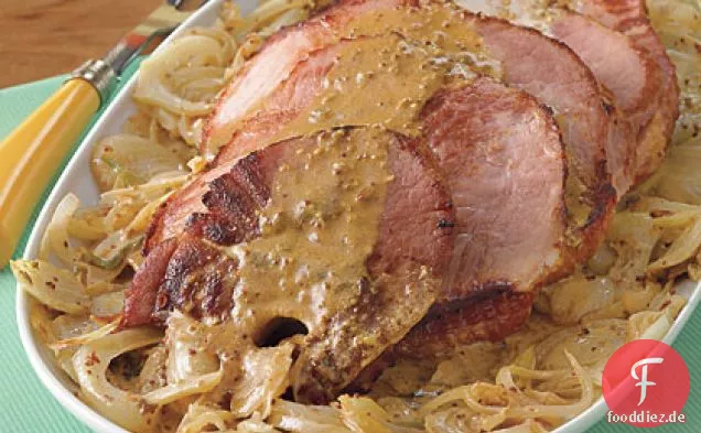 Schinkensteaks mit Fenchel und Senfsauce