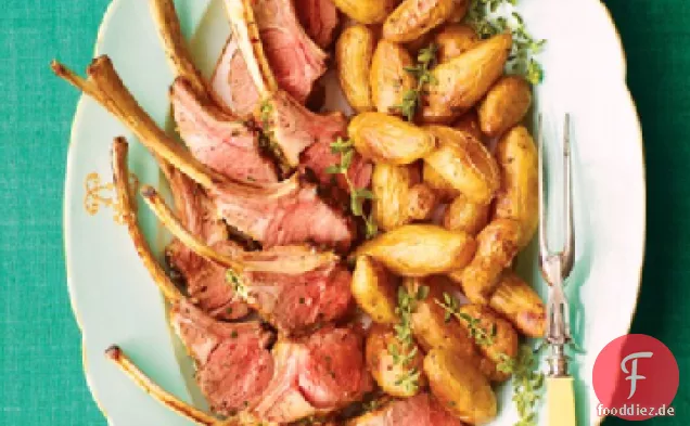 Oregano und Orange Lammrücken mit karamellisierten Fingerling Kartoffeln