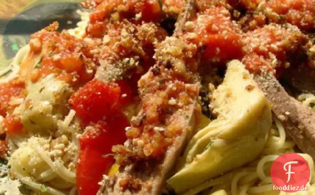Spaghetti mit Lamm, Feta & Artischocken