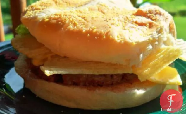 Zerquetschte Burger und Chips