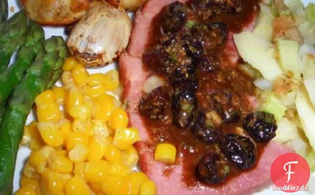Rosinen -, Honig-Senf-Sauce für Schinken