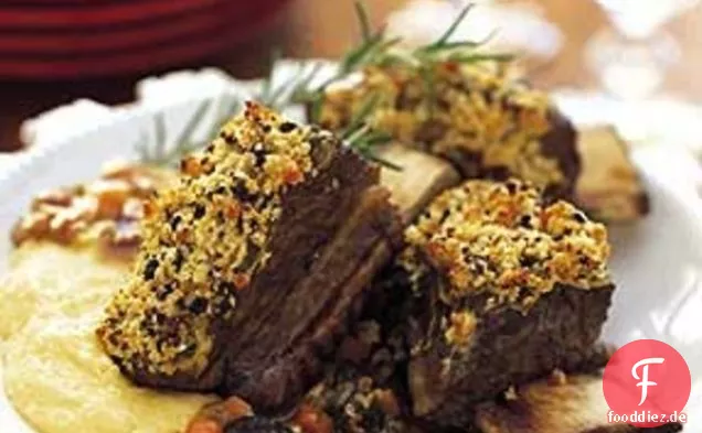 Morchel-verkrustete Rippen mit Polenta