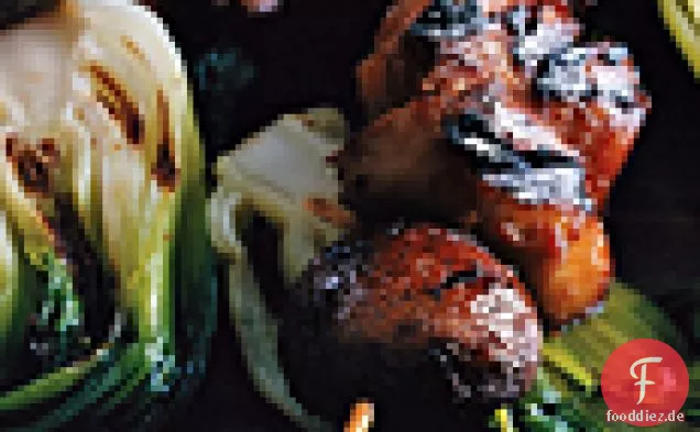 Huhn, Pilz und Bok Choy Kebabs