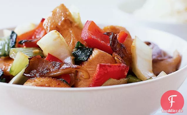 Ingwer-Sesam-Huhn mit Bok Choy und Pilzen