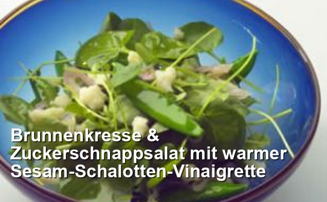 Brunnenkresse &amp; Zuckerschnappsalat mit warmer Sesam-Schalotten ...