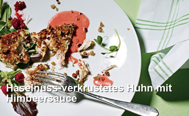 Haselnuss-verkrustetes Huhn mit Himbeersauce - Mittagessen Rezepte