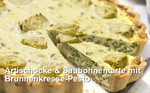 Artischocke &amp; Saubohnentarte mit Brunnenkresse-Pesto