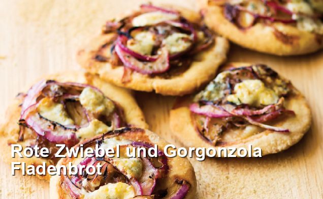 Rote Zwiebel und Gorgonzola Fladenbrot - Lacto-ovo-vegetarisch Rezepte