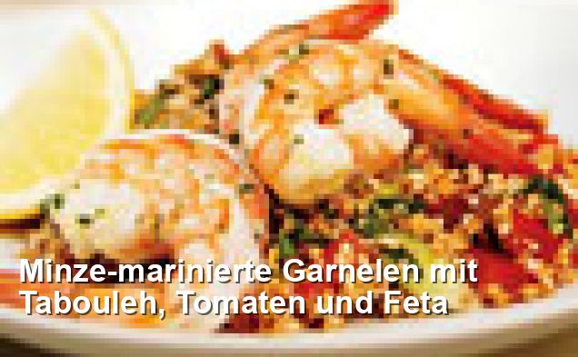 Minze-marinierte Garnelen mit Tabouleh, Tomaten und Feta - Naher Osten ...