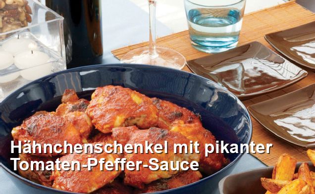 Hähnchenschenkel mit pikanter Tomaten-Pfeffer-Sauce - Gluten Frei Rezepte