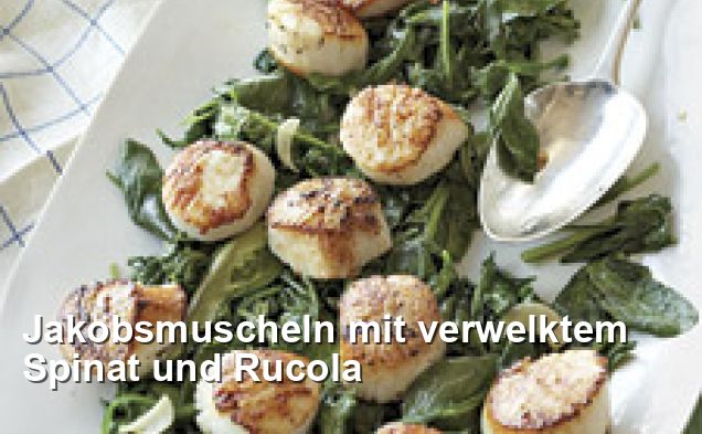 Jakobsmuscheln mit verwelktem Spinat und Rucola - Gluten Frei Rezepte